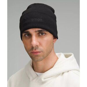 LULULEMON O/S Unisex Black Merino Wool Warm Revelation Beanie Hat Wordmark